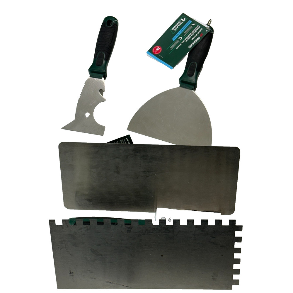 Parkside 4pc Trowel & Scraper Set - Joint Knife, Multi-Tool & Serrated Trowels