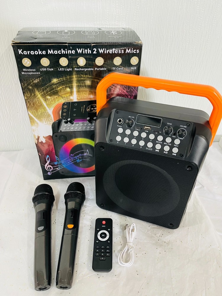 Karaoke Machine with 2 Wireless Microphones Portable Bluetooth 5.1 Speaker Light