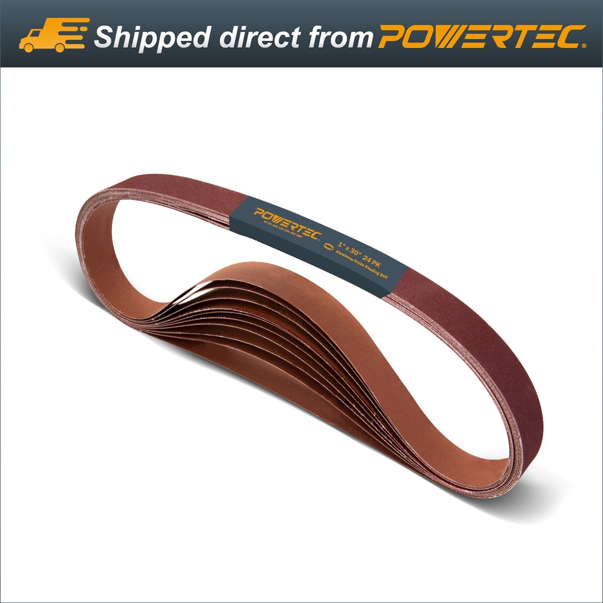 POWERTEC 1 x 30" A/O Sanding Belt Assortment 24PK (60,80,120,180,240,400 Grit)