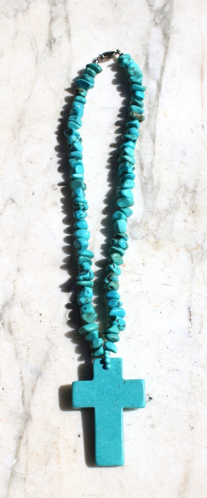 Vintage Turquoise Cross with Chunky Natural Necklace