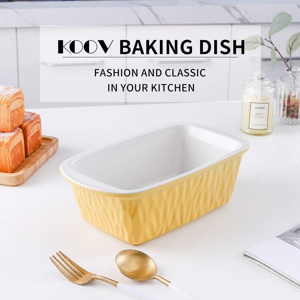 9 x 5 inch Yellow Ceramic Loaf Pan, Rectangular, Bread Baking, Texture Series