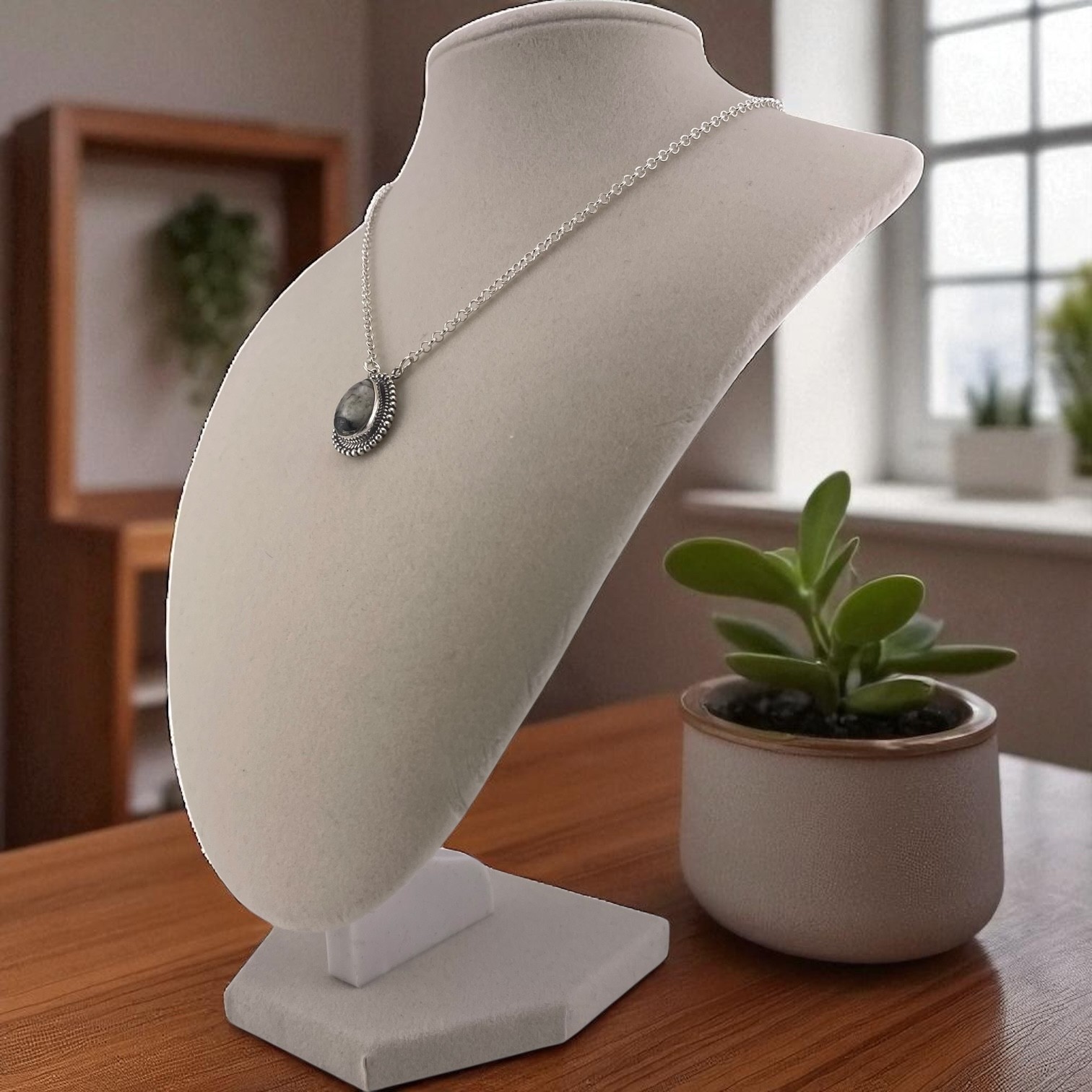 White Buffalo Turquoise Pear Shaped Necklace Sterling Silver