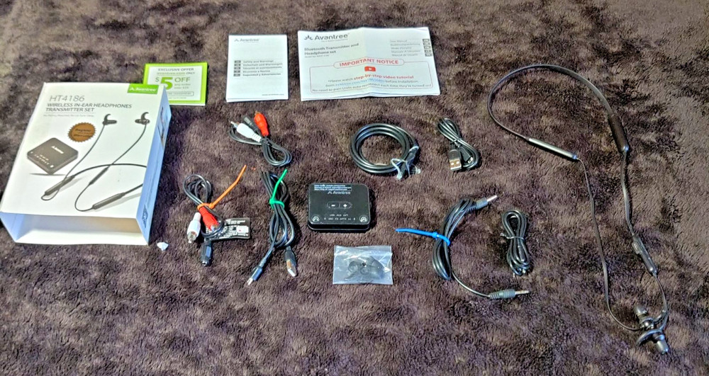 Avantree HT4186 Wireless In-Ear Headphones Transmitter Set