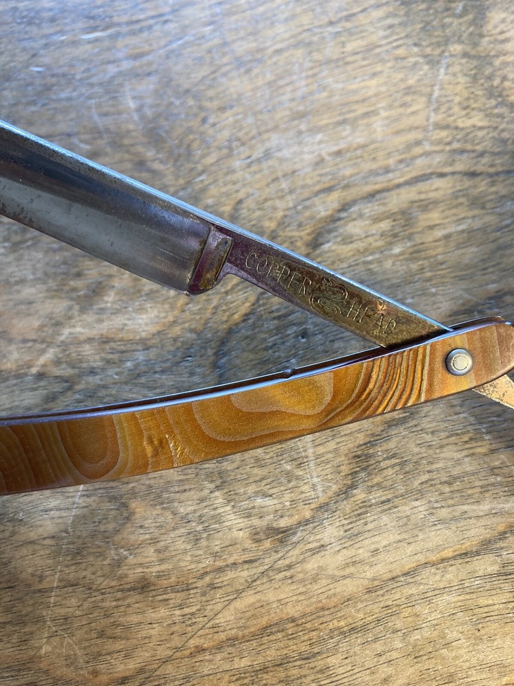 Vintage A. Witte Copper Head Straight Razor Marbled Scales