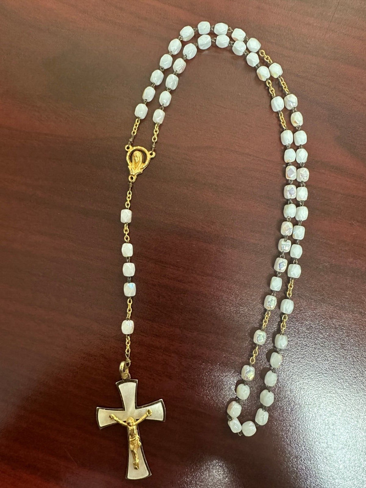 Vintage Mother of Pearl Beaded 13.5" Rosary #713