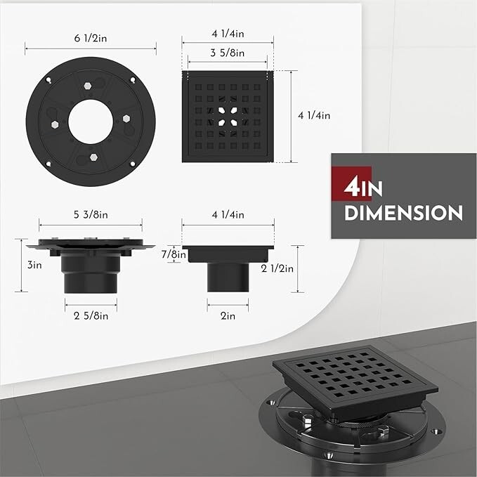 WEBANG 4" Square Shower Drain Matte Black New Open Box