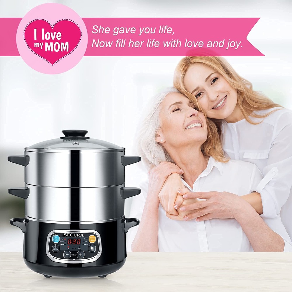 Secura Electric Food Steamer, Vegetable Double Tiered Stackable Baskets with ...