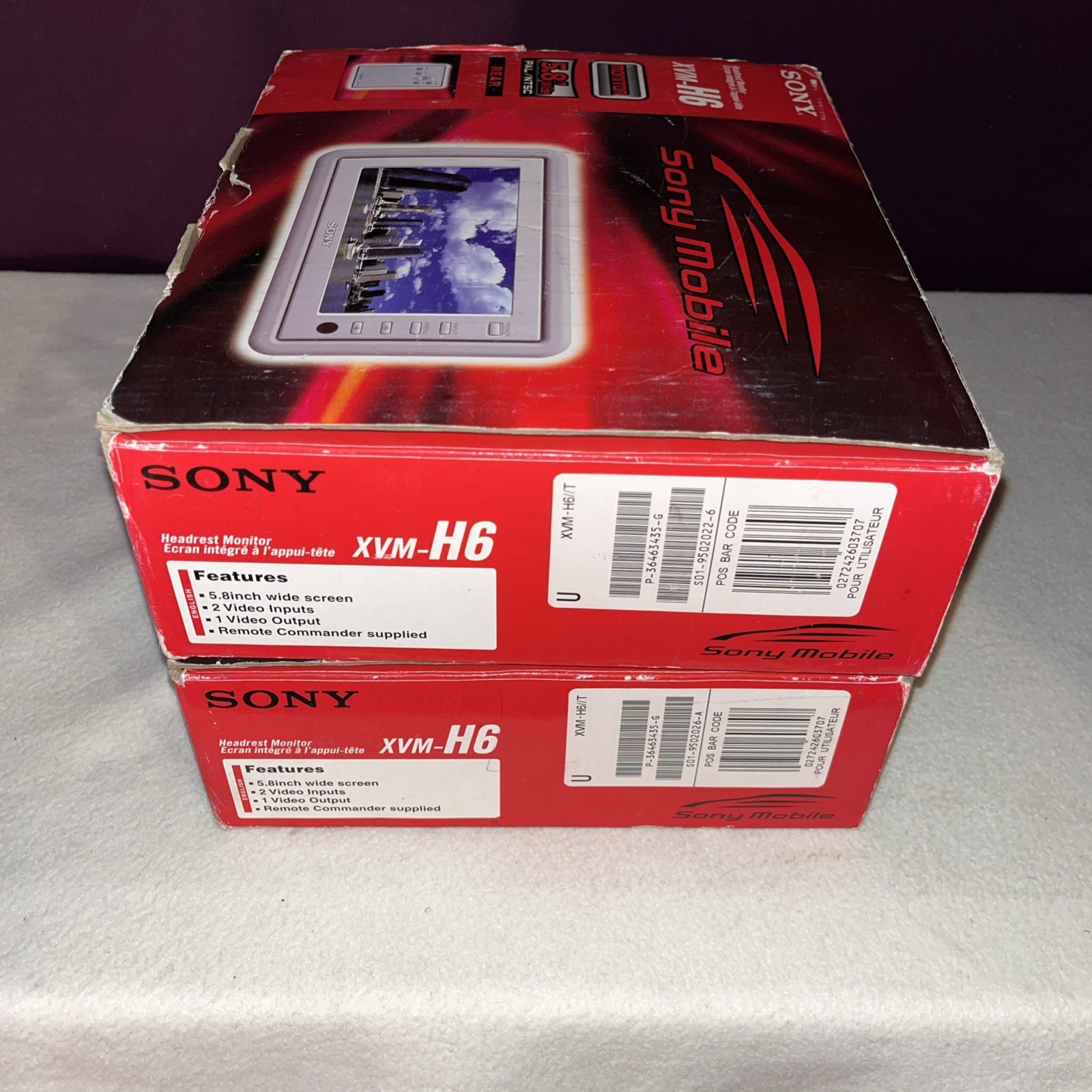 2 X Vintage Sony XVM-H6 Headrest Monitor 5.8” Wide Screen 2 X Remote Controls