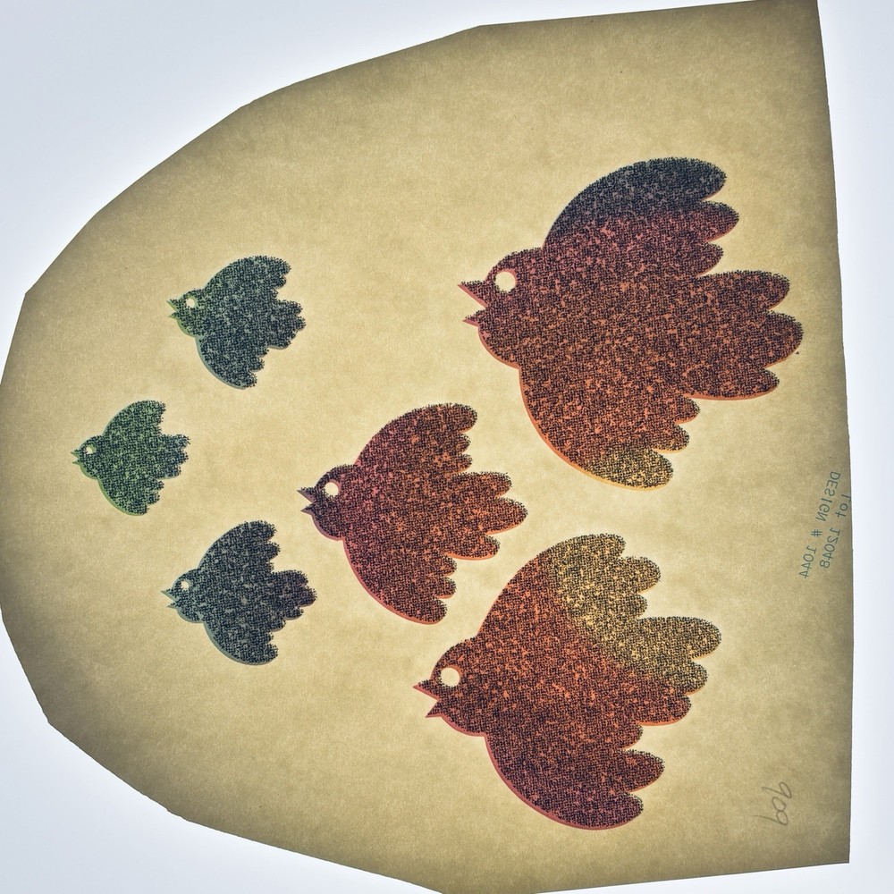 Original Vintage Birds Glitter Iron On Transfer