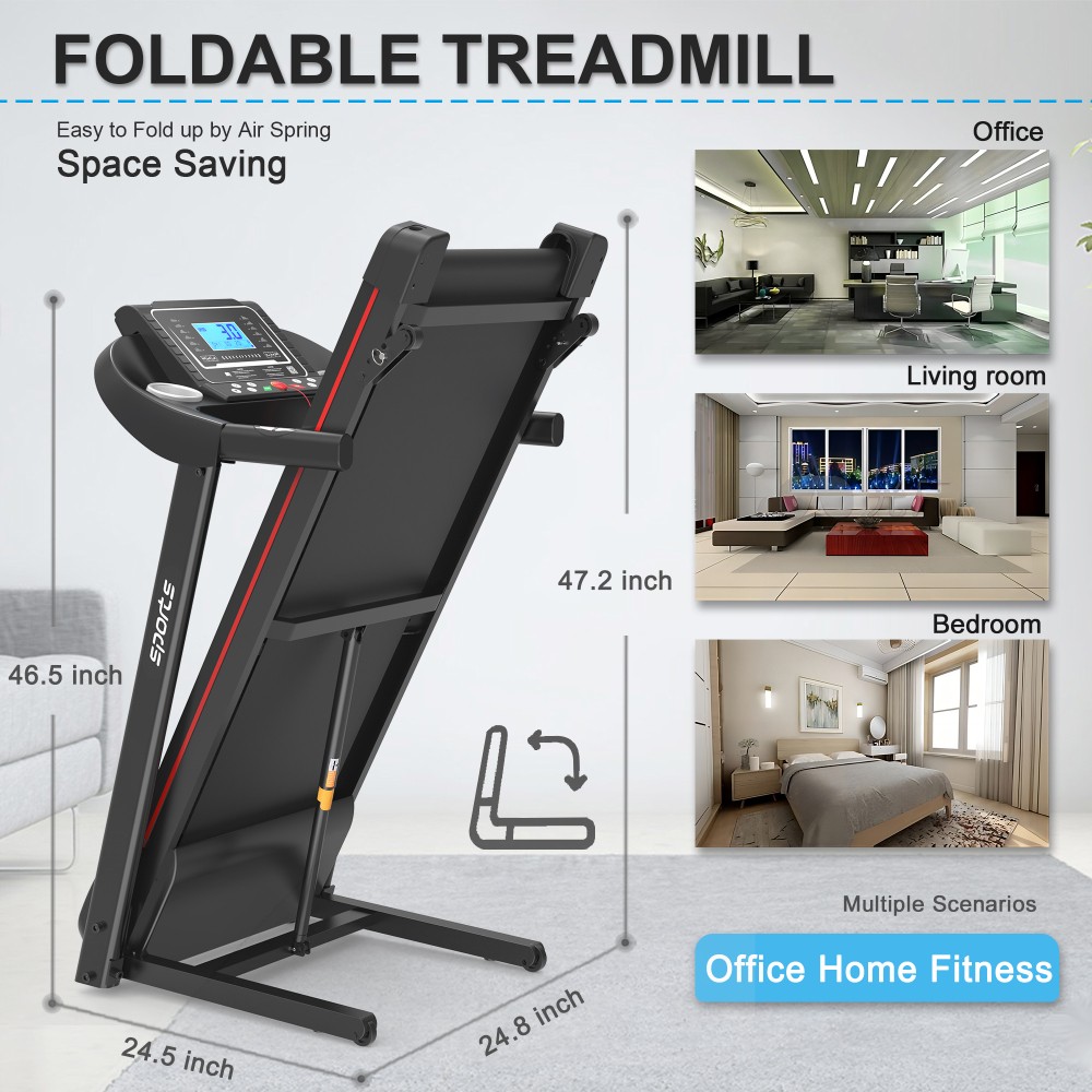 Foldable Treadmill with Incline - Electric Running Machine w/ Bluetooth & LCD