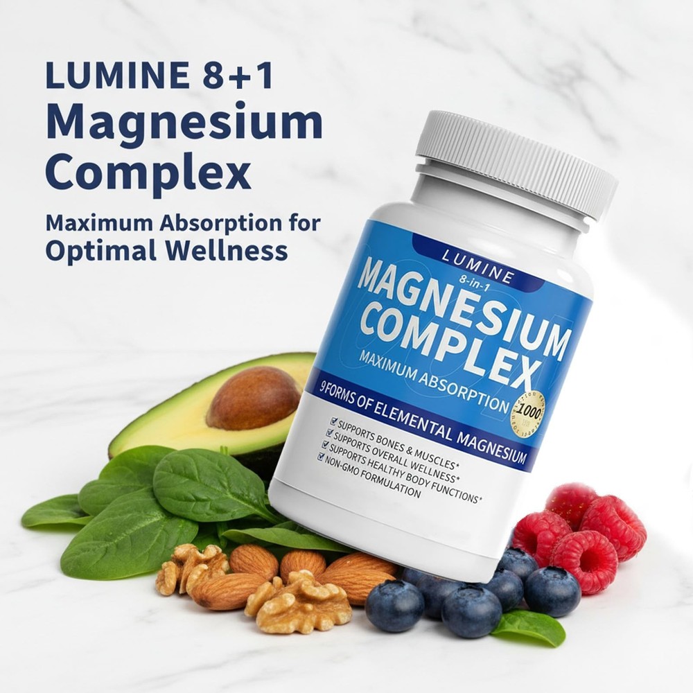 Lumine Magnesium Complex Supplement - Advanced 8-in-1 Elemental 1000mg-...