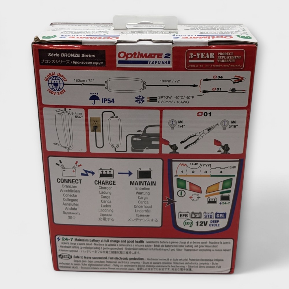 Tecmate OptiMate 2 4-Step 12V 0.8A Sealed Battery Charger Maintainer