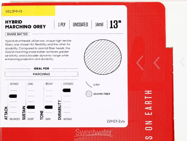 Evans Hybrid Grey Marching Drumhead - 13 inch