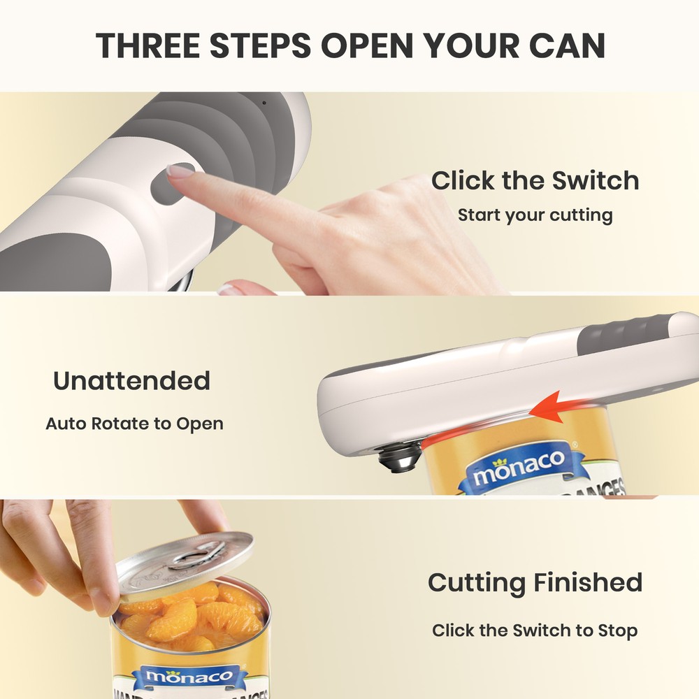 Electric Can Opener: One-Touch Open Your Cans, Smooth Edge, Automatic Stop