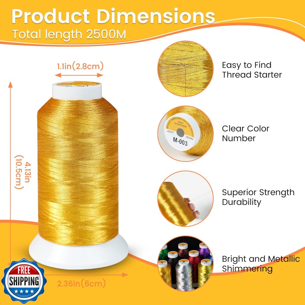 New brothread 12 Assorted Colors Metallic Embroidery Machine Thread Kit 2500M
