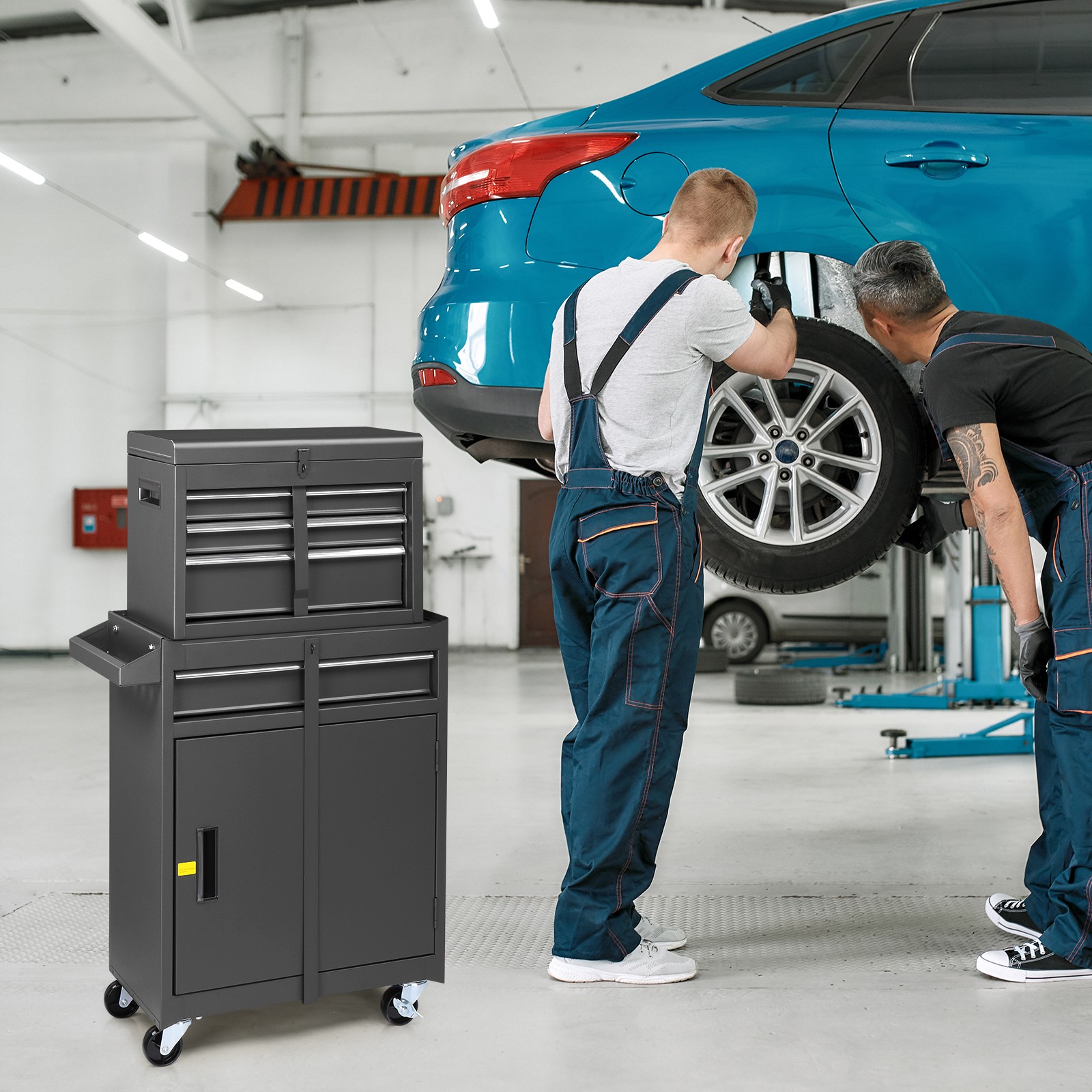 Rolling Tool Chest Tool Organizer Box with Lockable Wheels & Detachable Top NEW