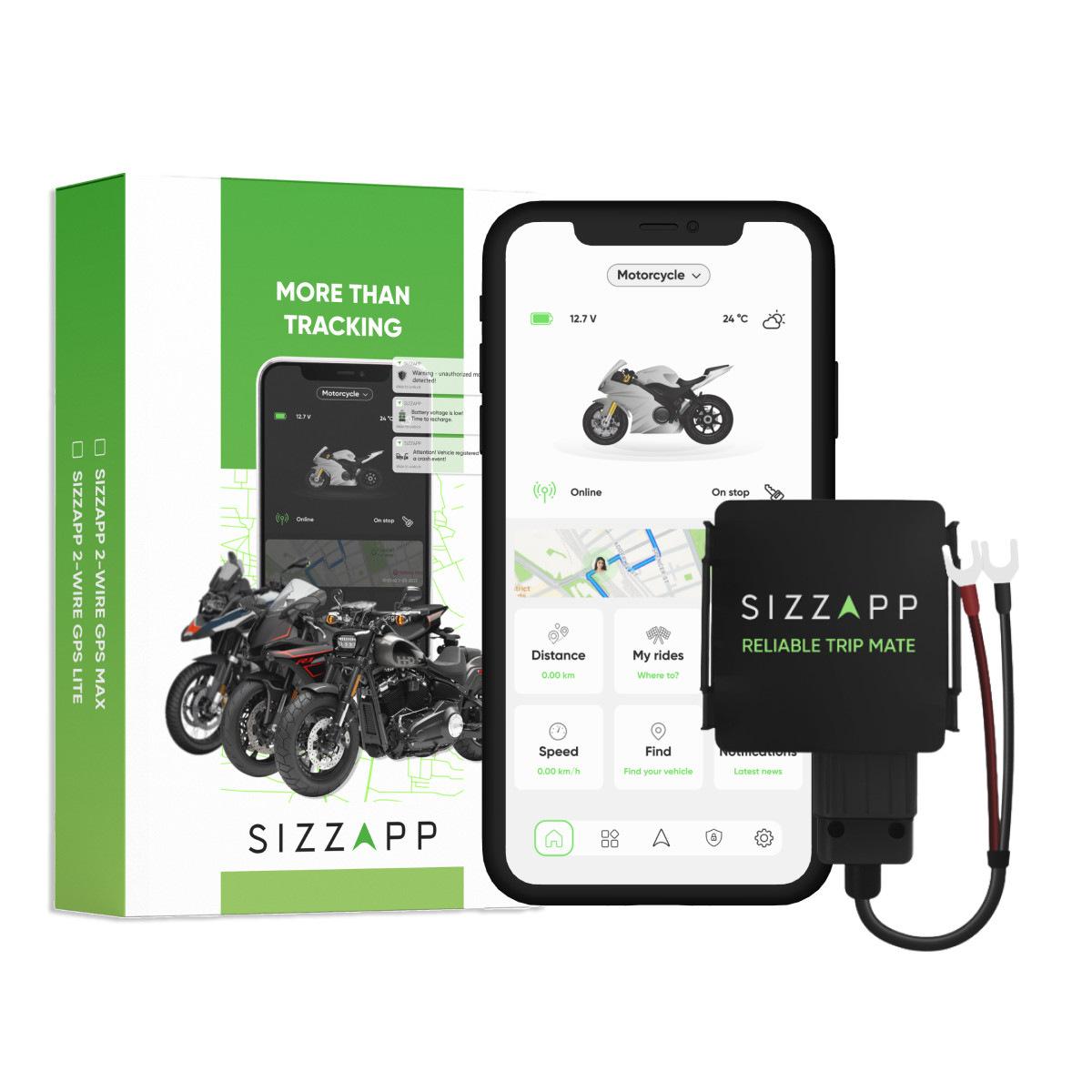 SIZZAPP Real-time GPS tracker for motorbikes WITHOUT SUBSCRIPTION