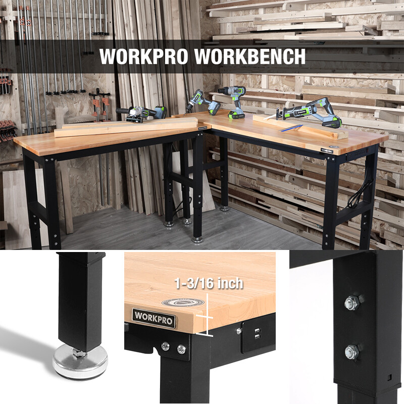 WORKPRO 4FT Heavy Duty Adjustable Workbench Rubber Wood Workstation Worktable US