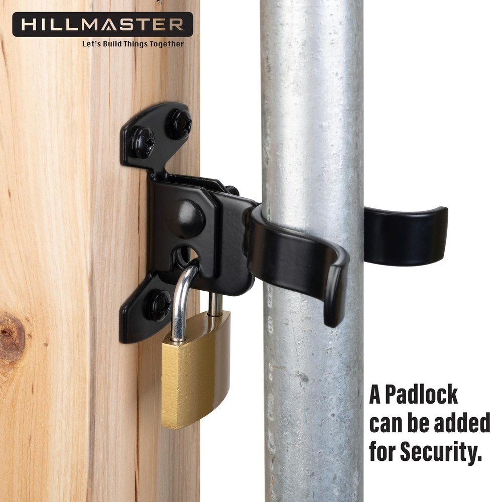 HILLMASTER 1-3/8" Flat Back Wall Mount Chain Link Fork Latch, Black Gate Fork...