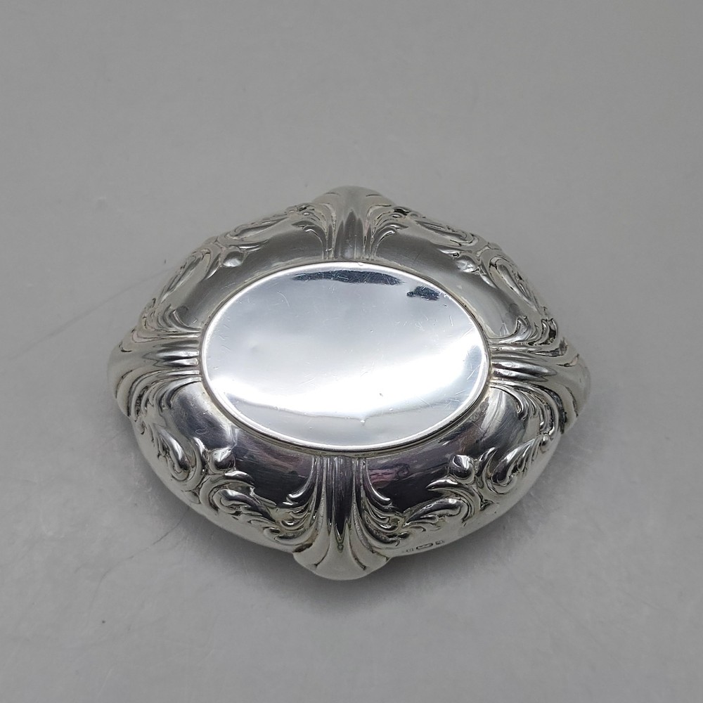 Antique Solid Silver Snuff/Pill Box Birmingham 1901 Gilt Interior Rococo Design
