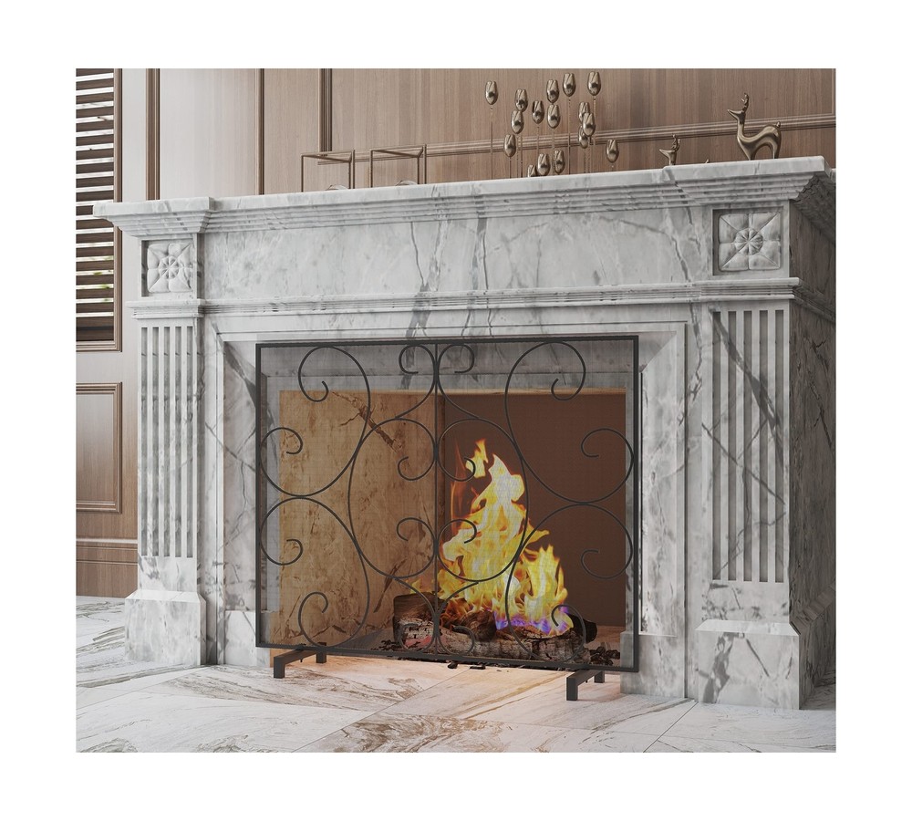 Kingson Single Panel Fireplace Screen Cover Handcrafted Solid Wrought Iron Me...