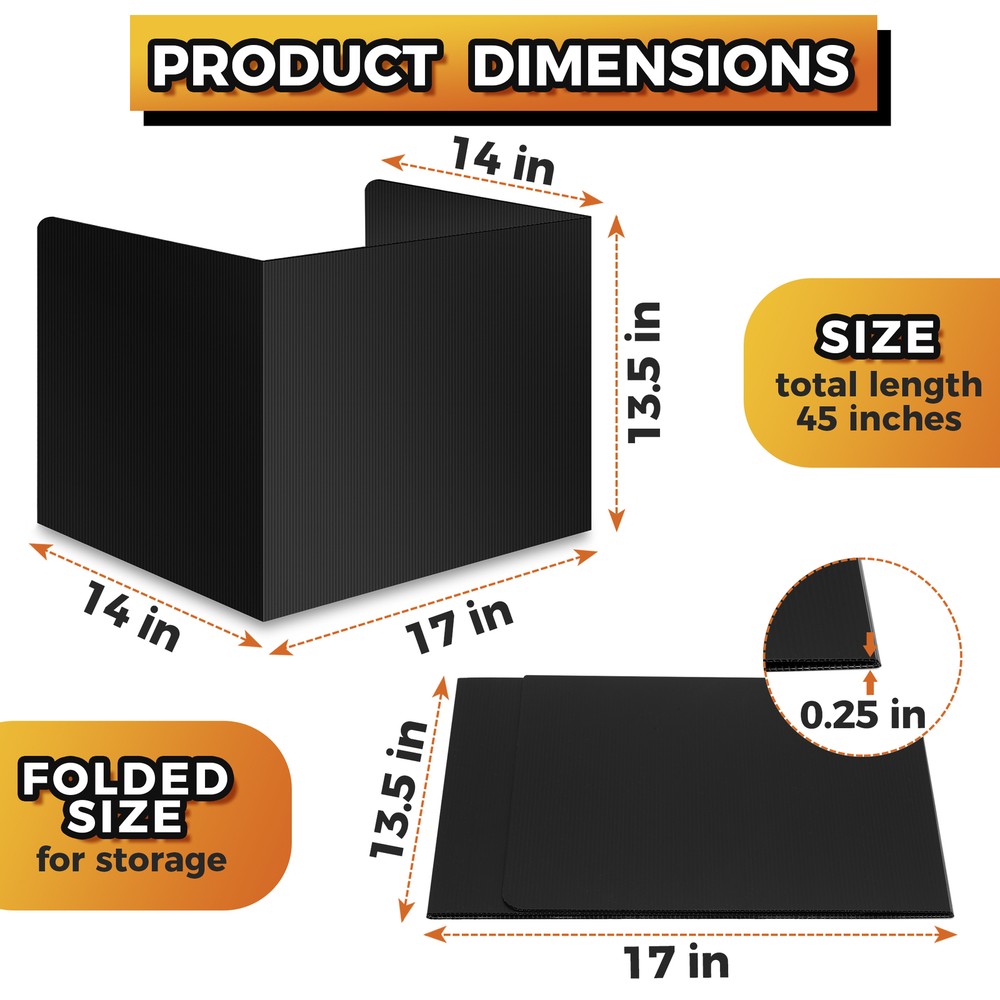 4-Pack Black Desk Dividers for Students, Plastic Study Carrel, Classroom Folder