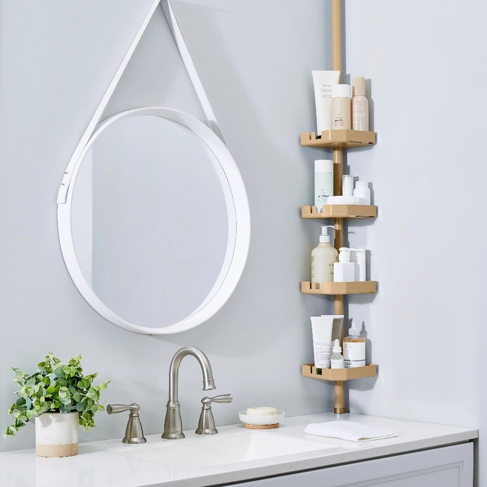 4 Tier Corner Organizer Storage Shelf Rack White Gold Finish