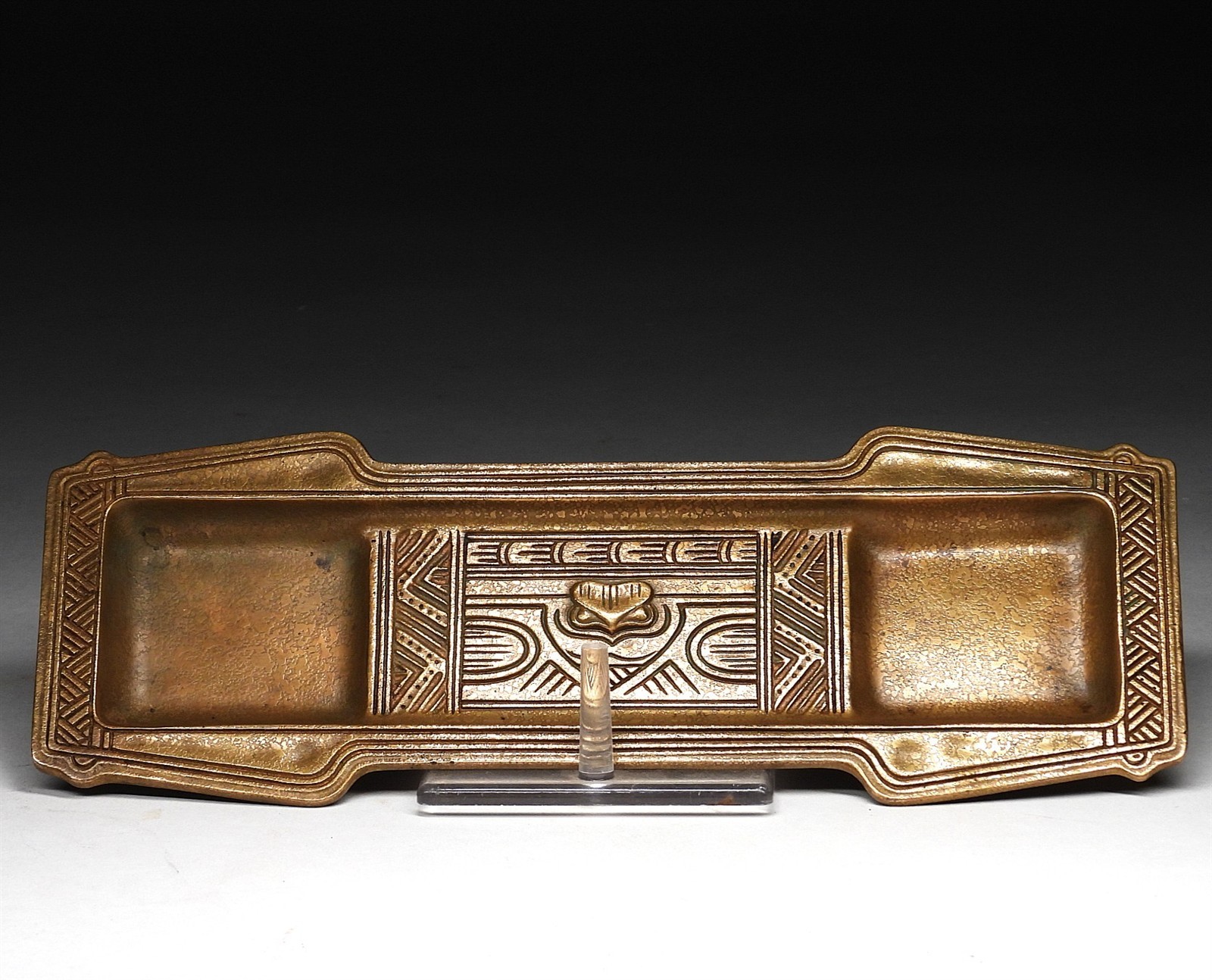 BEST! Tiffany Studios Dore Bronze Owl Pen Tray #1185