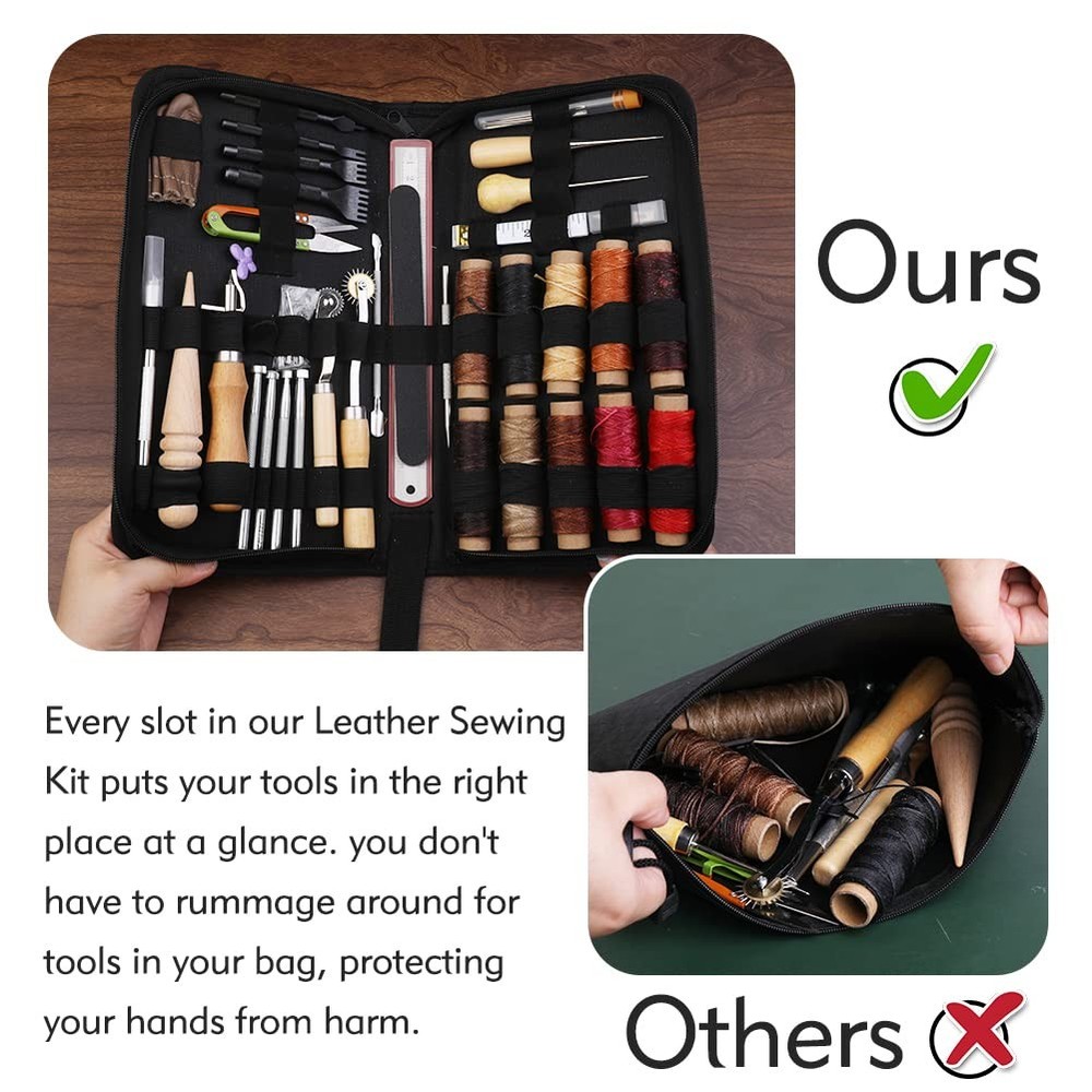 60 Pcs Leather Working Kit, Sewing, Craft Tools & Storage Bag