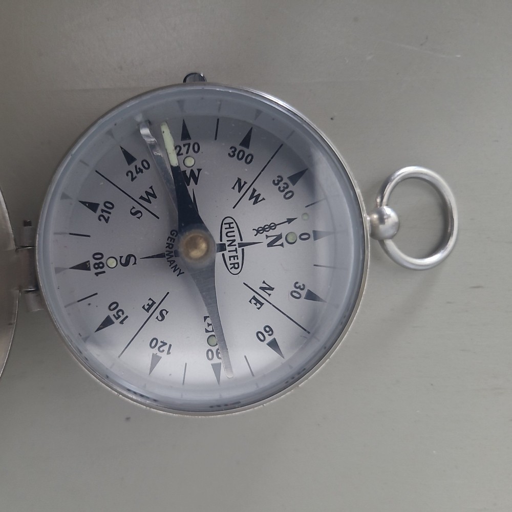 Vintage Hunter Silver Tone Marching Compass, Germany - Excellent Condition!