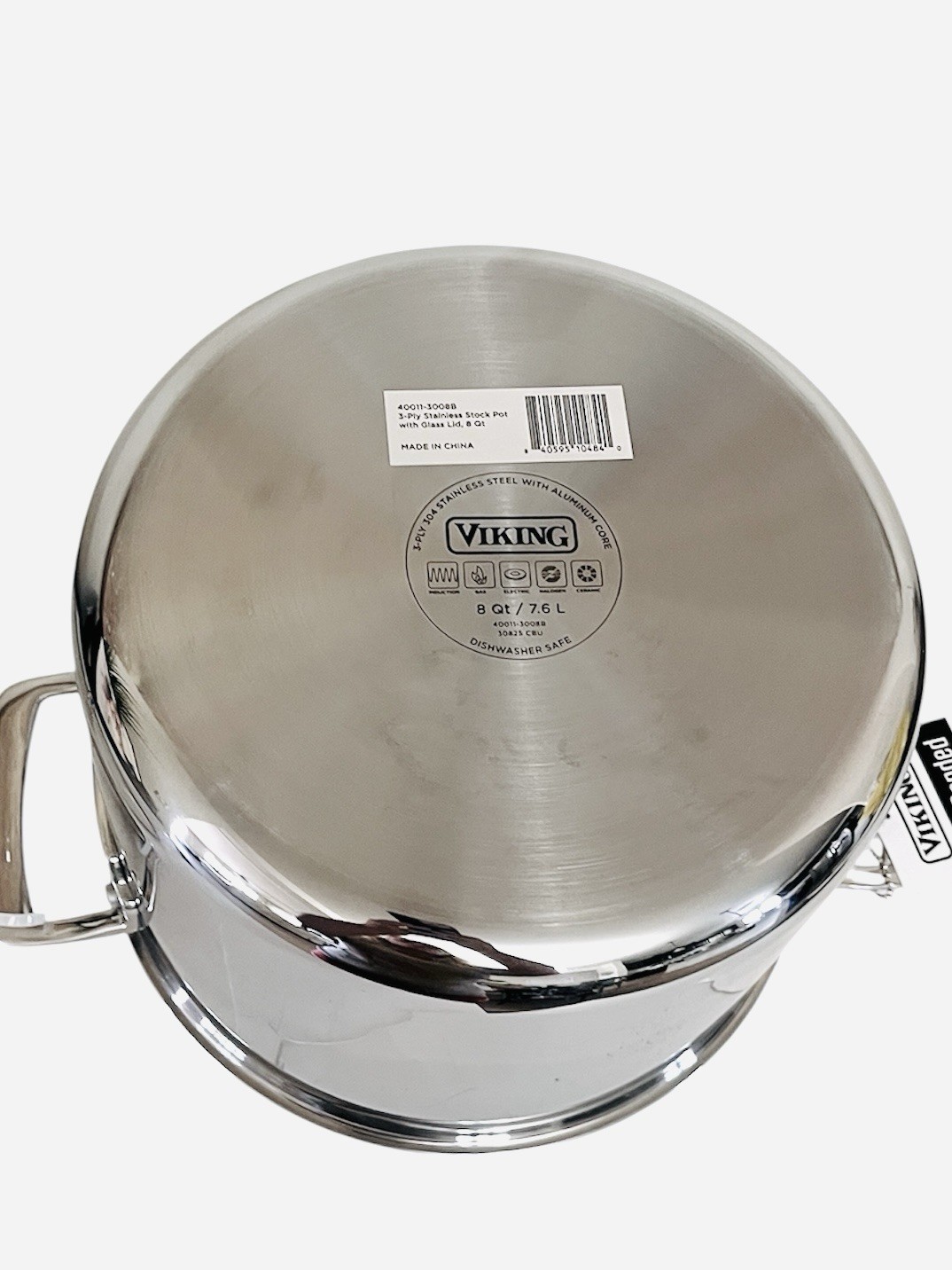 VIKING 8 Qt quart 3-Ply Stainless Steel Casserole Stock Soup Pot Pan Glass Lid