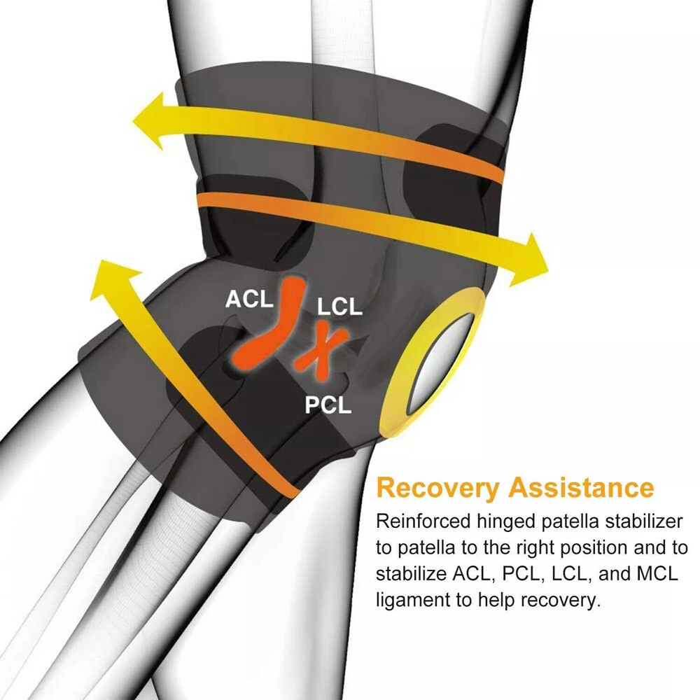 Hinged Knee Brace Compression Sleeve Joint Support Open Patella Stabilizer Wrap