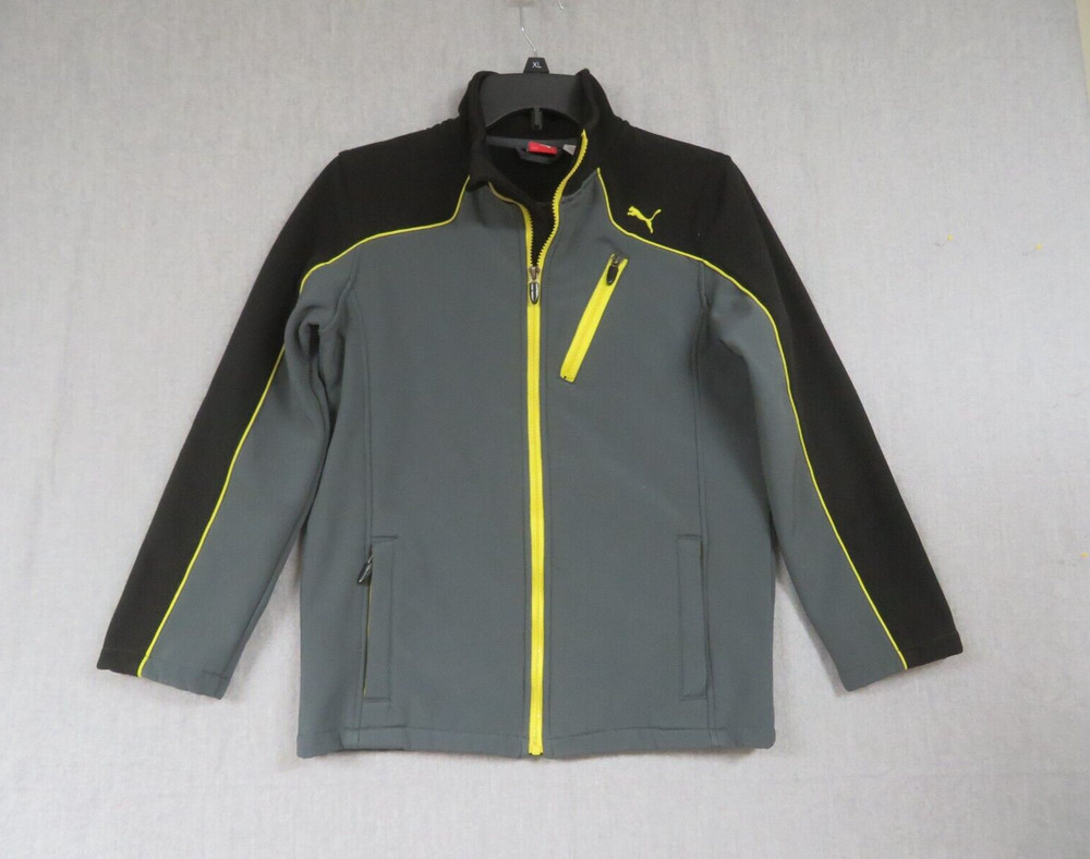 Puma Boys Medium Jacket Black & Gray Long Sleeve Pockets Logo