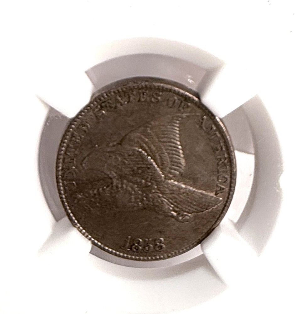 1858 Large Letter, Flying Eagle Cent, AU55 NGC, (13232)