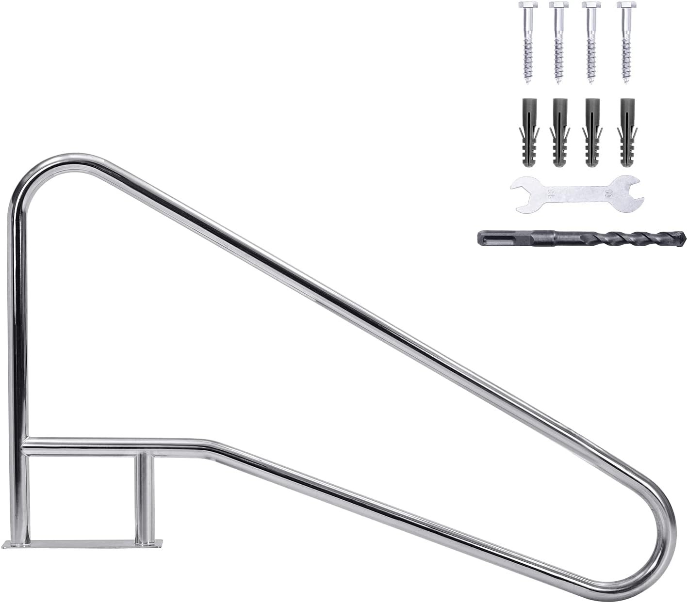 55"x32" Swimming Pool Handrail 385LBS 304 Stainless Steel Non-Slip Pool Railings