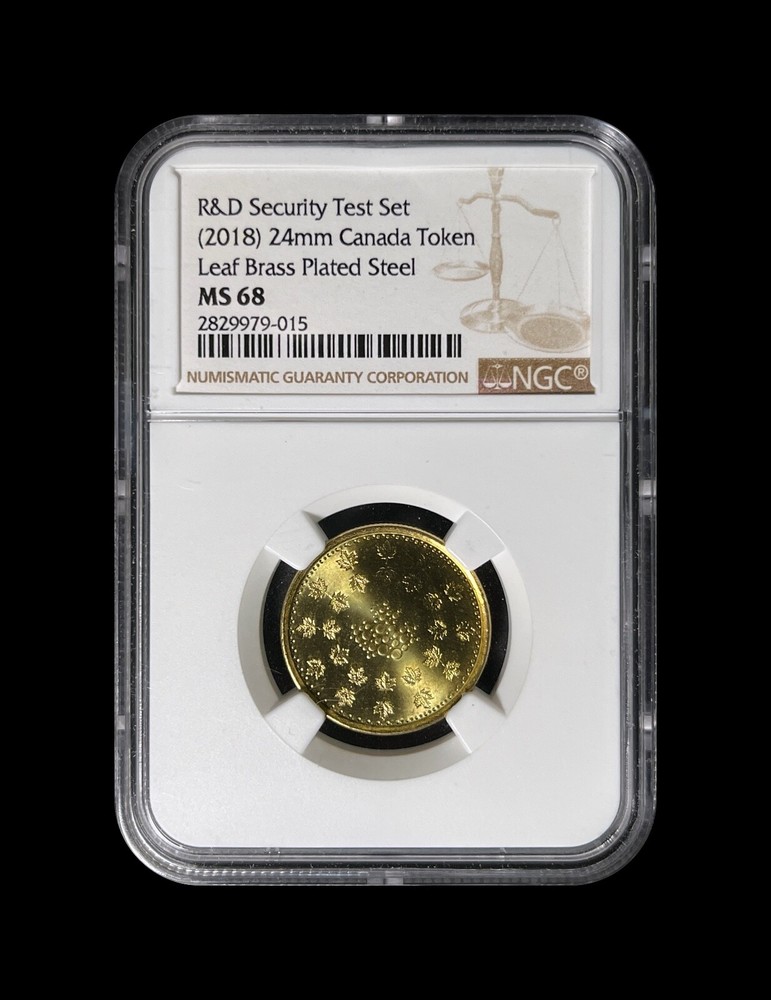 CANADA. 2018, Token - NGC MS68 - Security Test, Maple Leaf, Brass, RARE