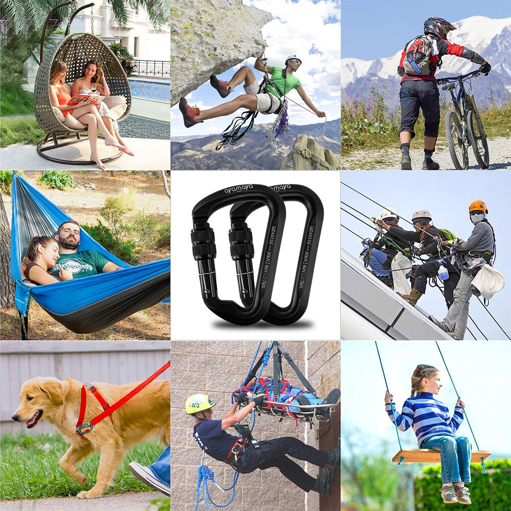 30KN Aluminum Rock Climbing Screwgate Locking Carabiner Large D Shape Clip Hook