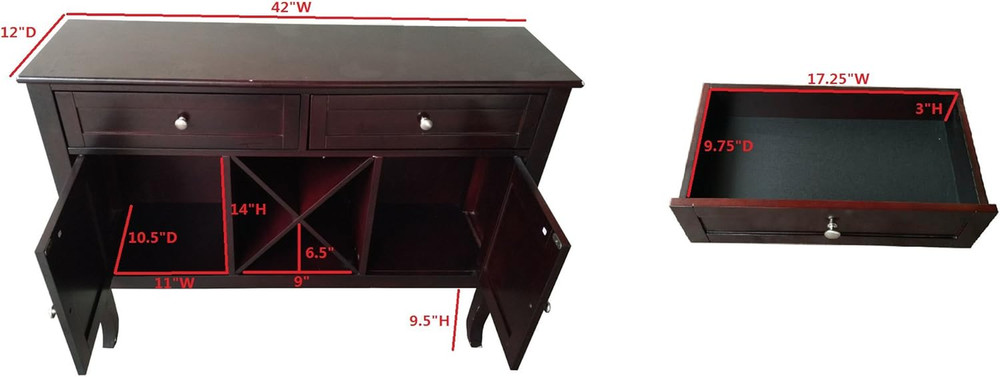 Dark Cherry Wine Cabinet Buffet Console Table by