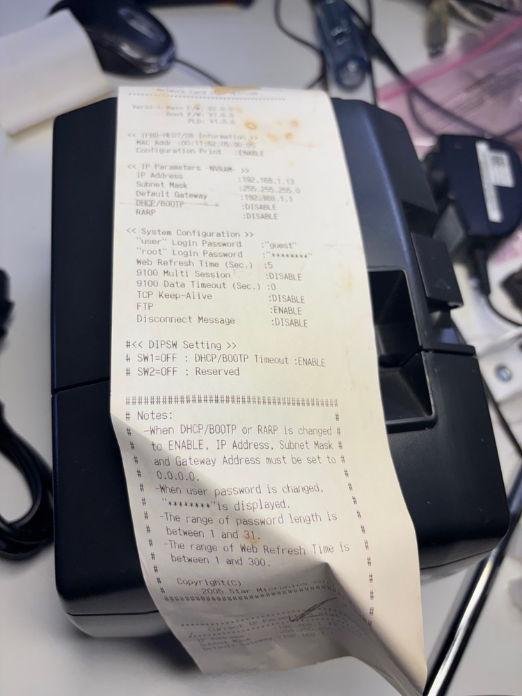 Star Micronics TSP650 Parallel Thermal Receipt Printer W/Power Cord