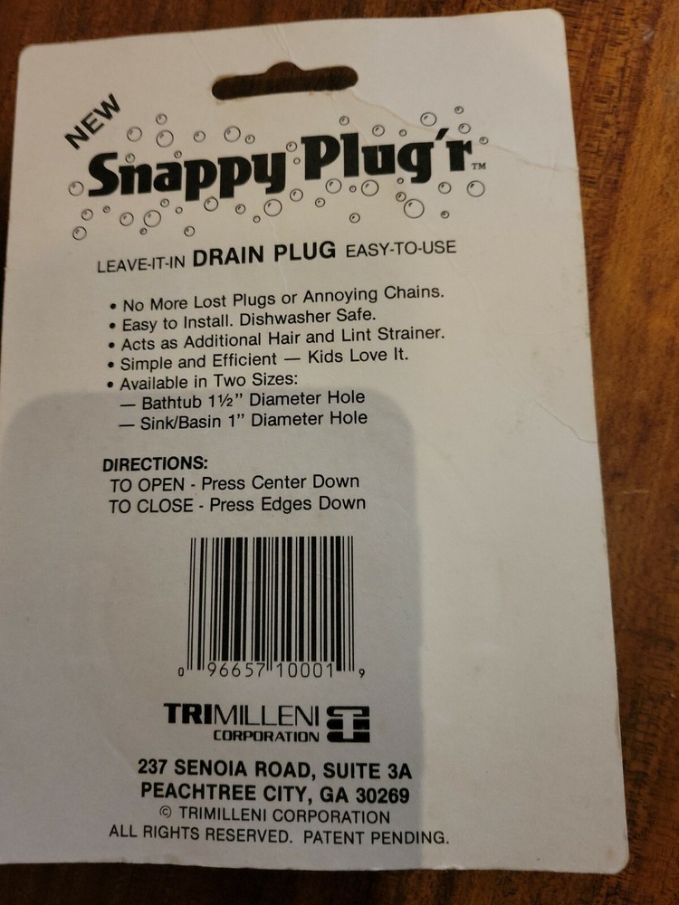 Snappy Plug'r Leave In Drain Plug