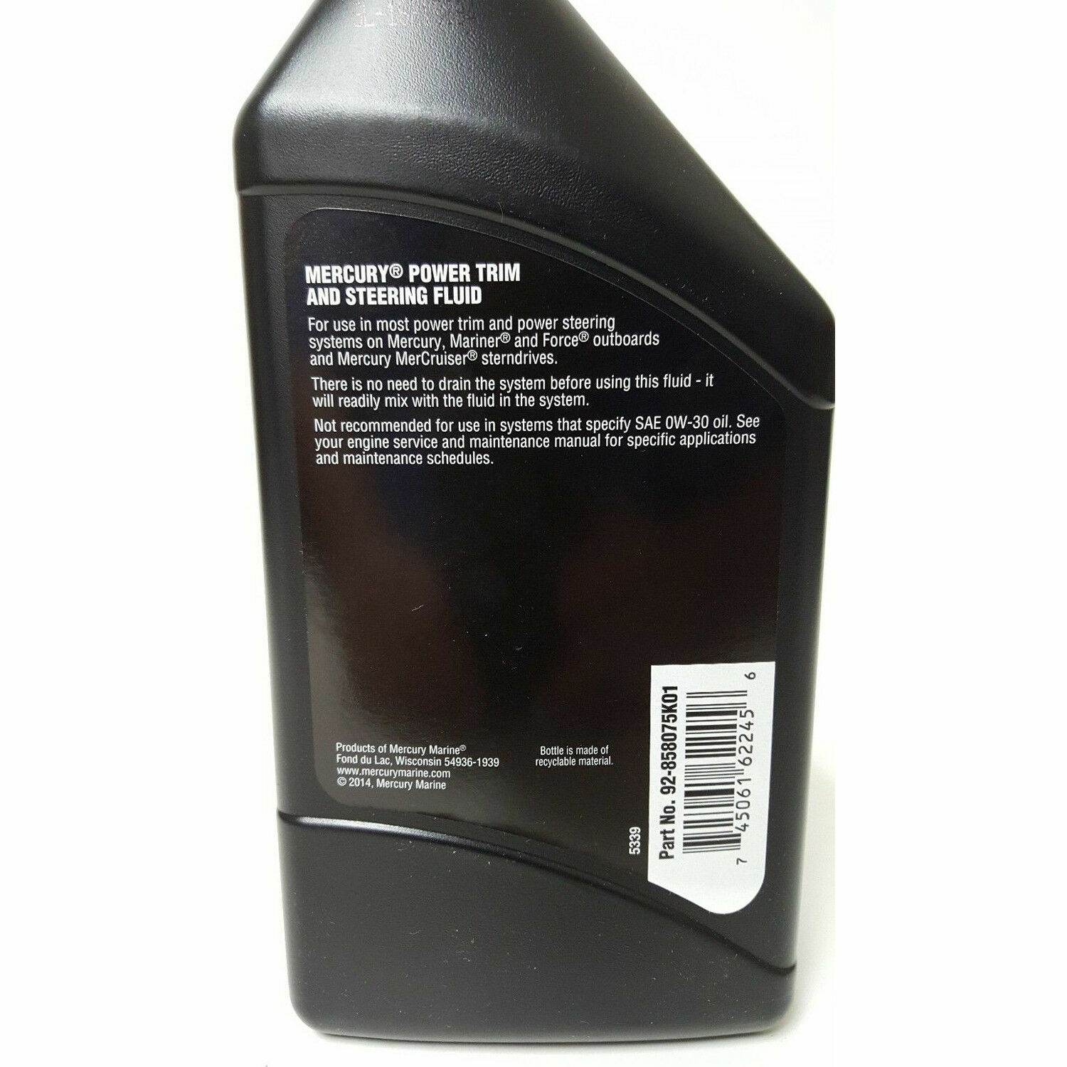 Mercury Quicksilver Power Trim and Tilt Hydraulic Steering Fluid Qt 92-858075K01