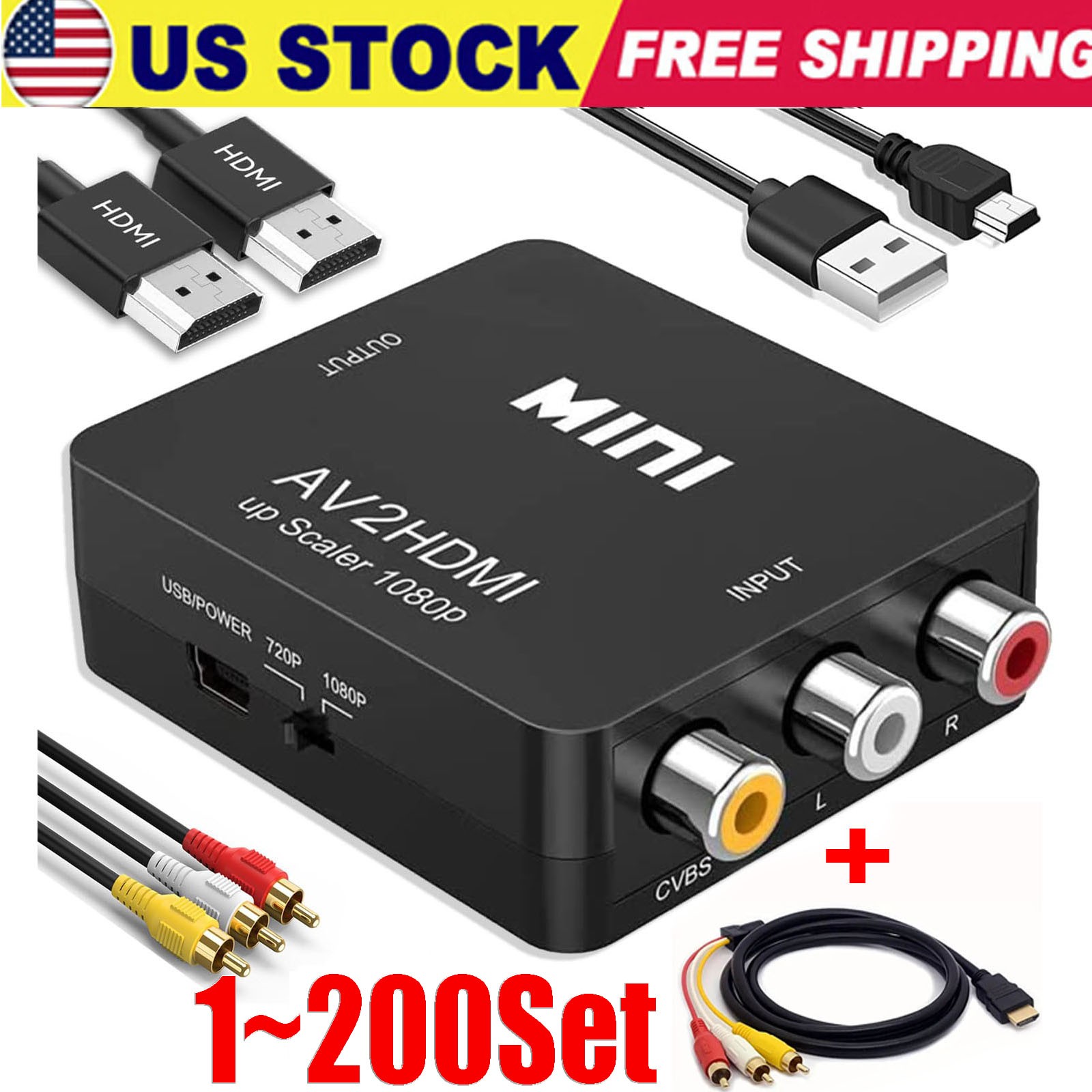 HDMI To RCA AV Adapter Converter Cable CVBS 3RCA 1080P Composite Video Audio Lot