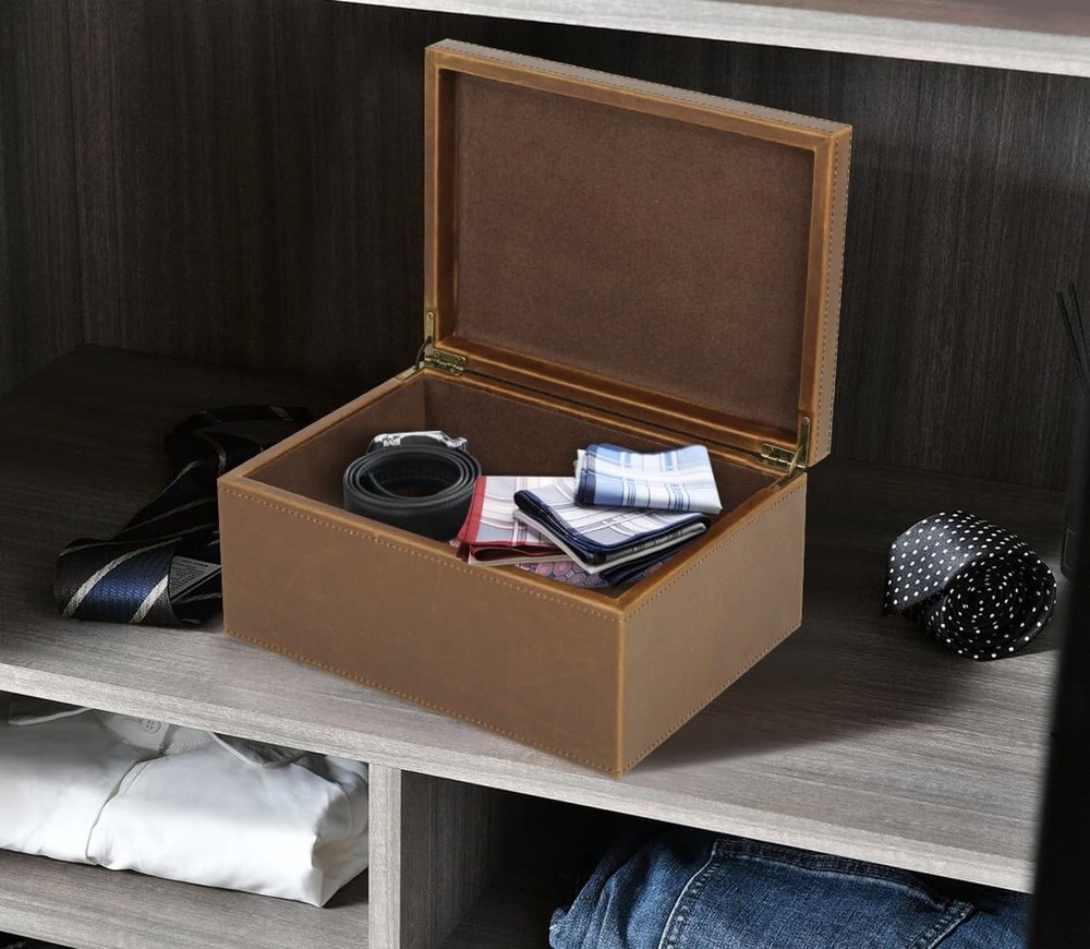 Faux Leather Decorative Box, Large Wooden Structure Keepsake Box Accessory Or...