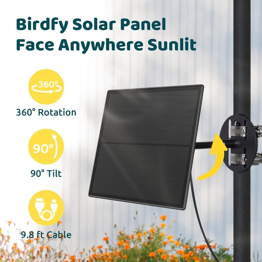 Waterproof 5W Solar Panel with Adjustable Mount for Bird Feeder Cameras