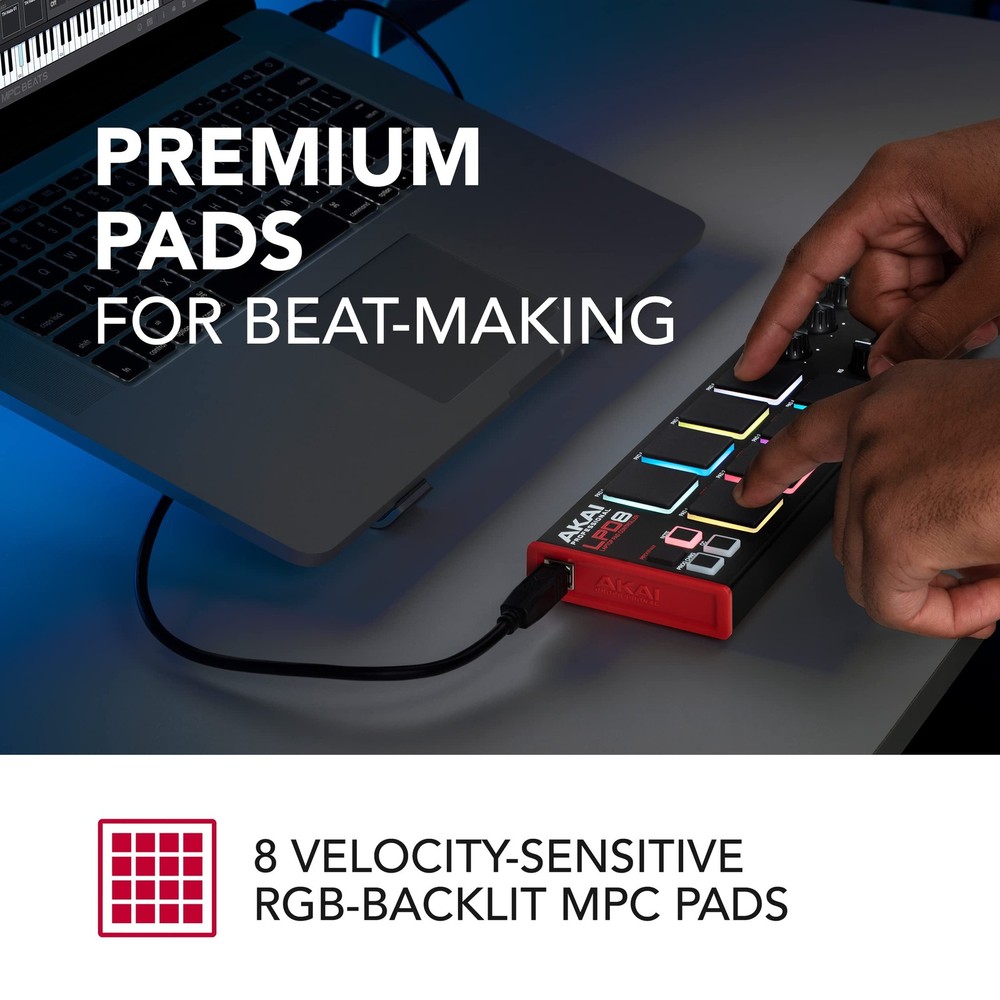 Akai Professional LPD8 MIDI Controller 8 RGB Drum Pads 8 Knobs Mac PC Music Soft