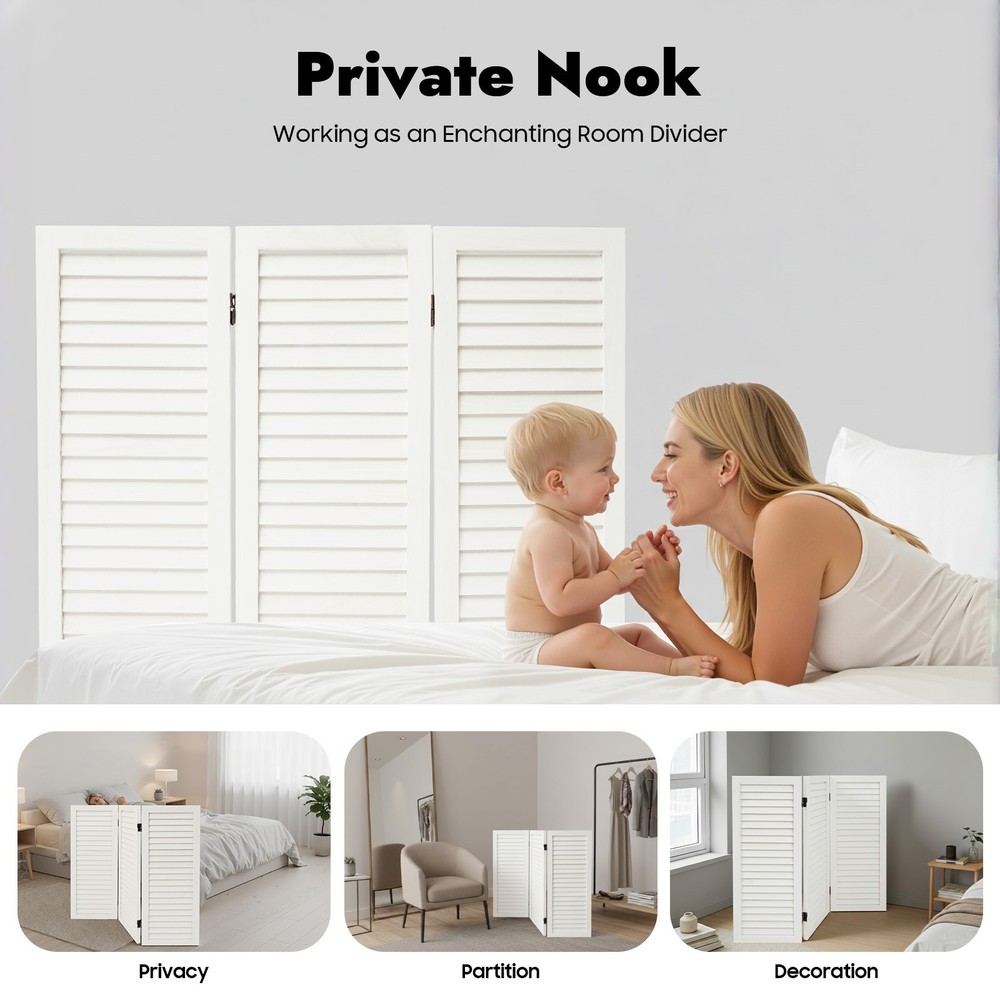 Room Divider Privacy Screen Foldable Partition Stand 3 Panel White USA