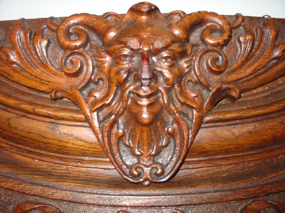 Antique Horned Devil Satyr Oak Panel RJ Horner  w Key Hole