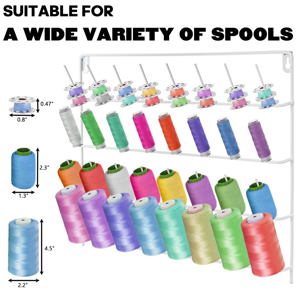 2 Pack 32 Spools Metal Thread Holder, Large Thread Racks, Wall Mount Thread S...