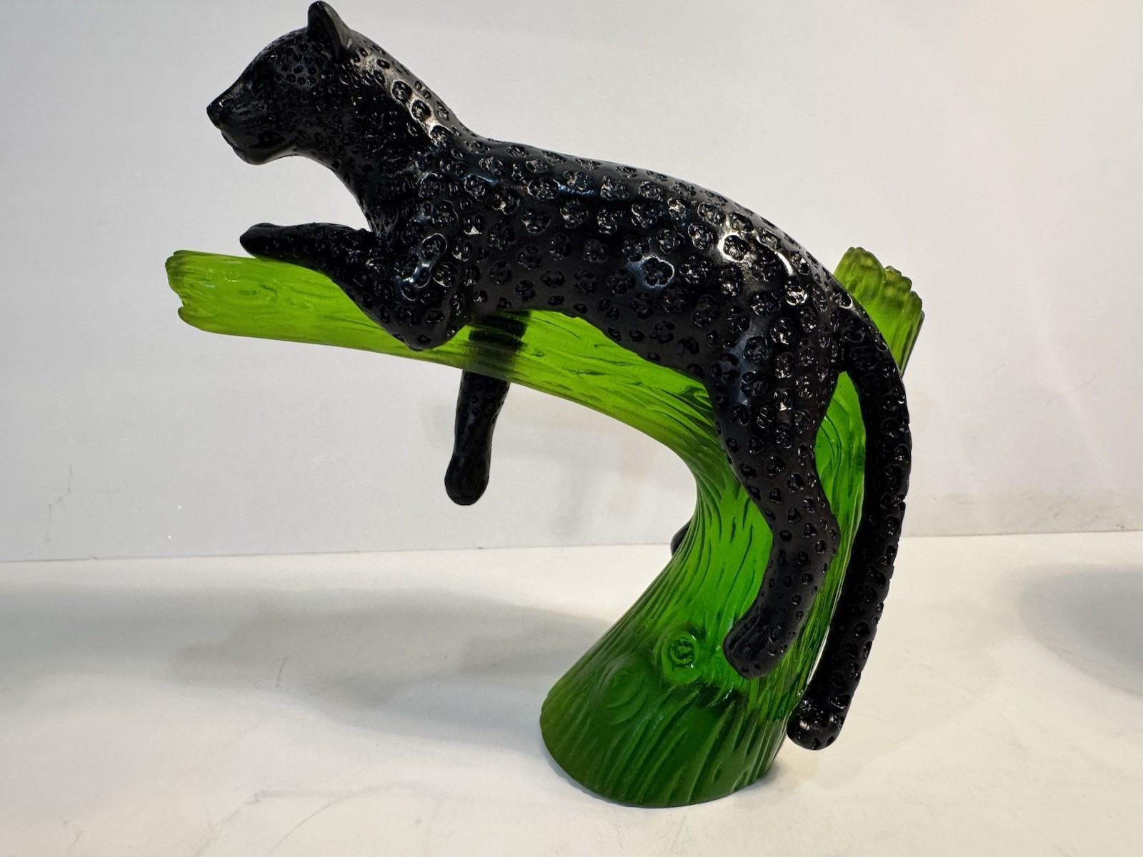 Daum Pate De Verre Black Panther On Emerald Green Tree Gorgeous And Perfect!