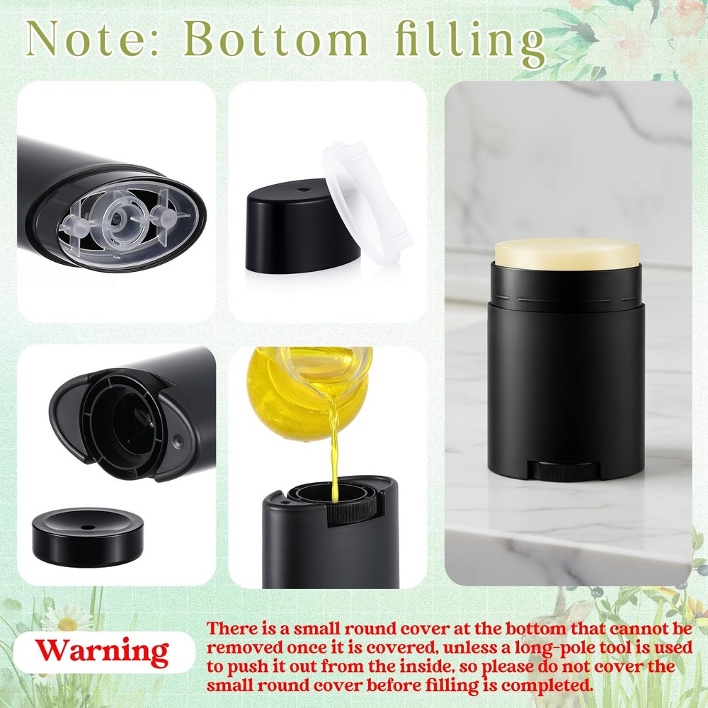 50 Pack Black Empty Deodorant Containers, 30ml/1oz, Bottom Filling, Refillabl...
